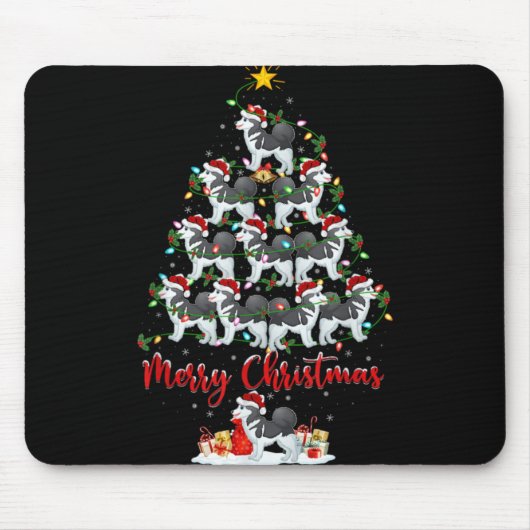 Xmas Lights Santa Siberian Husky Dog Christmas Tre Mousepad (Vorne)
