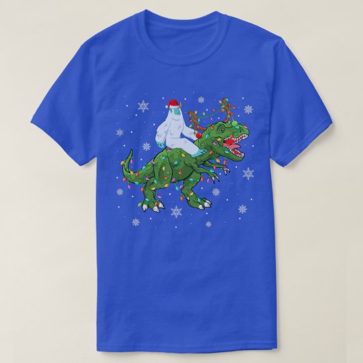 Xmas Lights Santa Yeti Riding Dinosaur Tre Christm T-Shirt (Design vorne)