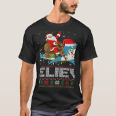 Xmas Lights Shark Believe Ugly Santa Riding Shark T-Shirt (Vorderseite)