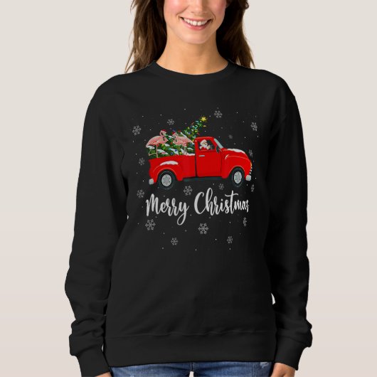 Xmas Lights Tree Santa Flamingo Red Truck Merry Ch Sweatshirt (Vorderseite)