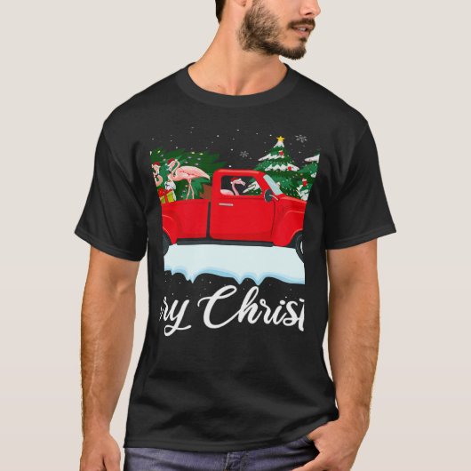 Xmas Lights Tree Santa Flamingo Red Truck Merry Ch T-Shirt (Vorderseite)