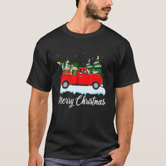 Xmas Lights Tree Santa Flamingo Red Truck Merry Ch T-Shirt (Vorderseite)