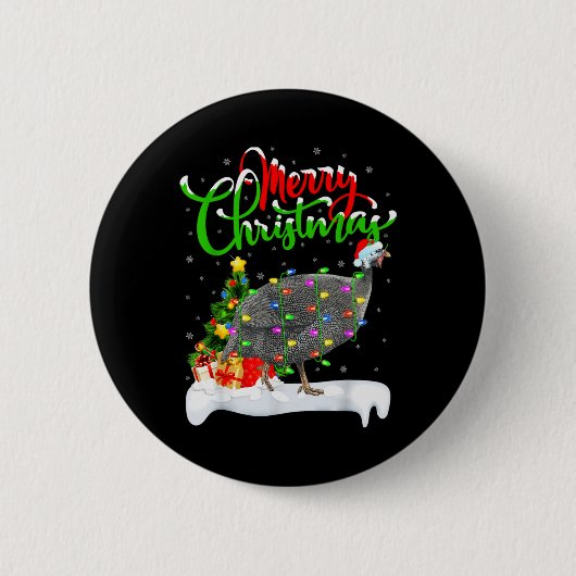 Xmas Lights Tree Santa Guinea Fowl Bird Merry Chri Button (Vorderseite)