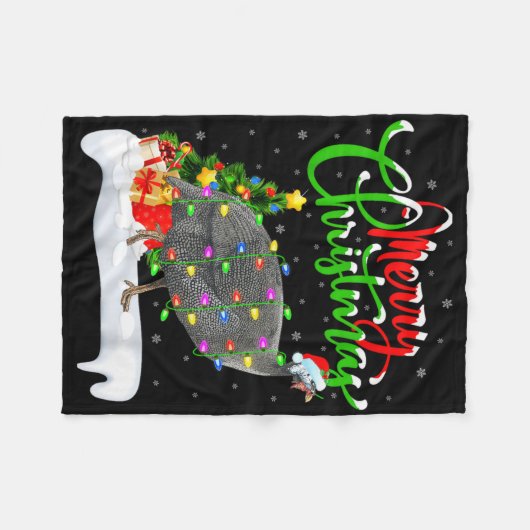 Xmas Lights Tree Santa Guinea Fowl Bird Merry Chri Fleecedecke (Vorderseite (Horizontal))
