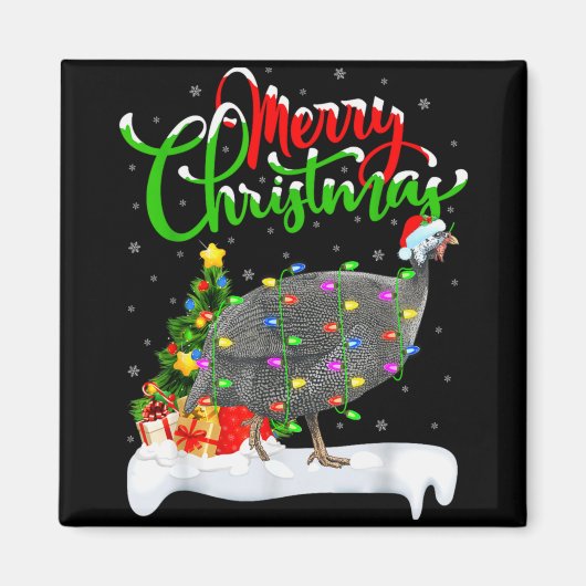 Xmas Lights Tree Santa Guinea Fowl Bird Merry Chri Magnet (Vorne)