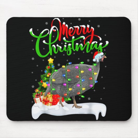 Xmas Lights Tree Santa Guinea Fowl Bird Merry Chri Mousepad (Vorne)