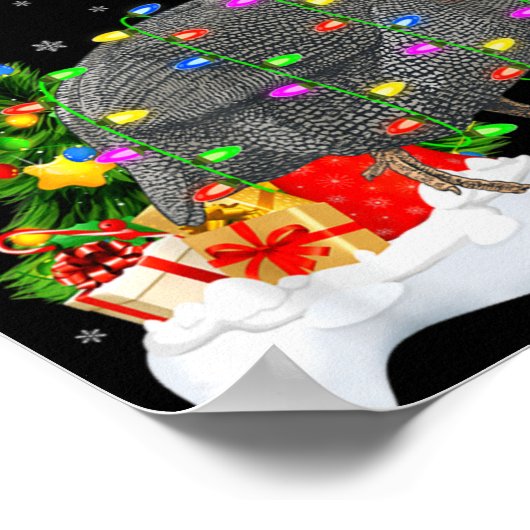 Xmas Lights Tree Santa Guinea Fowl Bird Merry Chri Poster (Ecke)