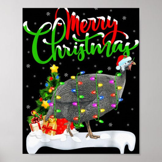 Xmas Lights Tree Santa Guinea Fowl Bird Merry Chri Poster (Vorne)