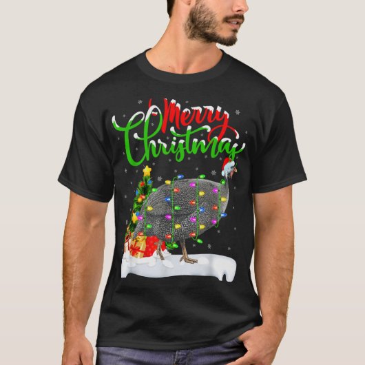 Xmas Lights Tree Santa Guinea Fowl Bird Merry Chri T-Shirt (Vorderseite)