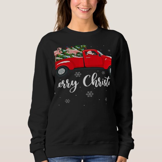 Xmas Lights Tree Santa Ride Flamingo Red Truck Chr Sweatshirt (Vorderseite)
