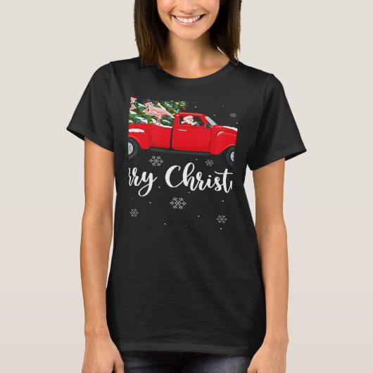 Xmas Lights Tree Santa Ride Flamingo Red Truck Chr T-Shirt (Vorderseite)