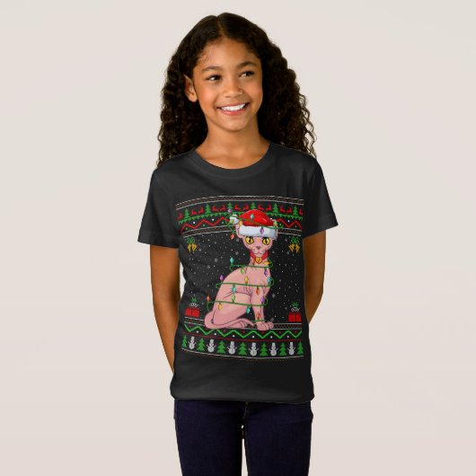 Xmas Lights Ugati Sweater Style Santa Sphynx Cat C T-Shirt (Vorne ganz)
