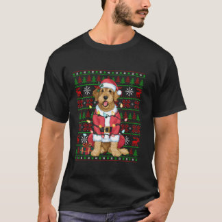Xmas Lights Ugly Santa Airedale Terrier Dog Christ T-Shirt