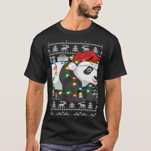 Xmas Lights Ugly Santa Hat Panda Christmas T-Shirt (Vorderseite)
