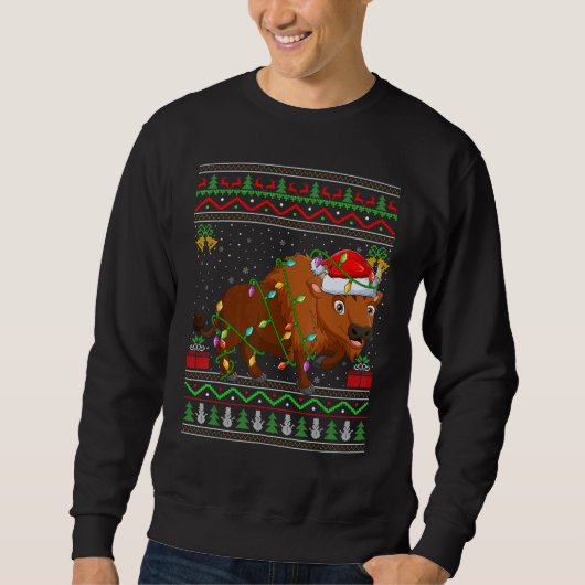Xmas Lights Ugly Sweater Style Santa Bison Christm Sweatshirt (Vorderseite)