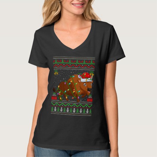Xmas Lights Ugly Sweater Style Santa Bison Christm T-Shirt (Vorderseite)