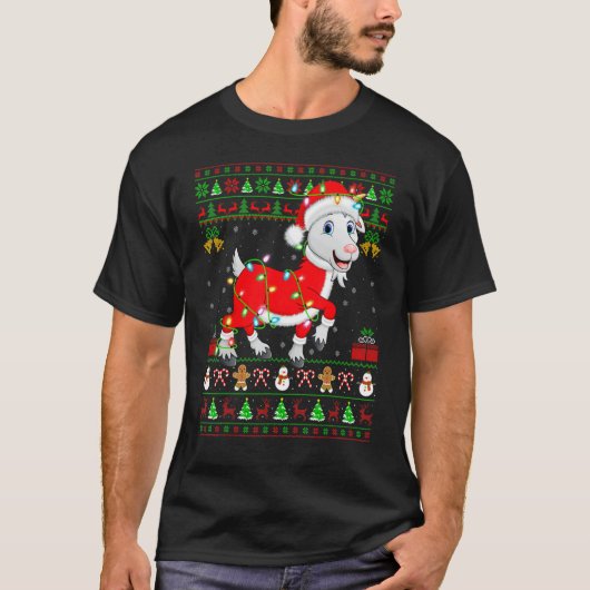 Xmas Lights Ugly Sweater Style Santa Goat Christma T-Shirt (Vorderseite)