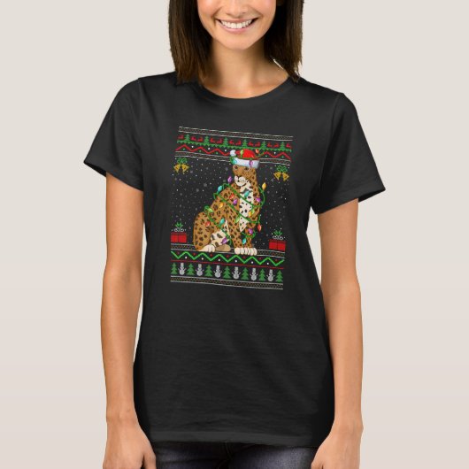 Xmas Lights Ugly Sweater Style Santa Jaguar Christ T-Shirt (Vorderseite)
