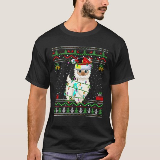 Xmas Lights Ugly Sweater Style Santa Lama Weihnach T-Shirt (Vorderseite)