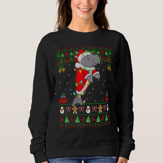 Xmas Lights Ugly Sweater Style Santa Manatee Chris Sweatshirt (Vorderseite)