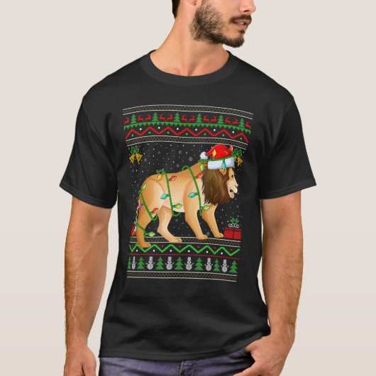 Xmas Lights Ugly Sweater Style Santa Mountain Lion T-Shirt (Vorderseite)