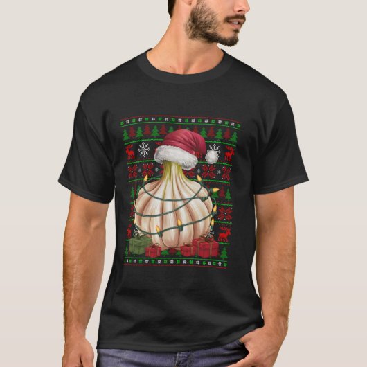 Xmas Lights Ugly Weihnachtsmannmütze Gemüses Knobl T-Shirt (Vorderseite)