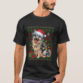 Xmas Lights Ugly Weihnachtsmannmütze German Spitz  T-Shirt