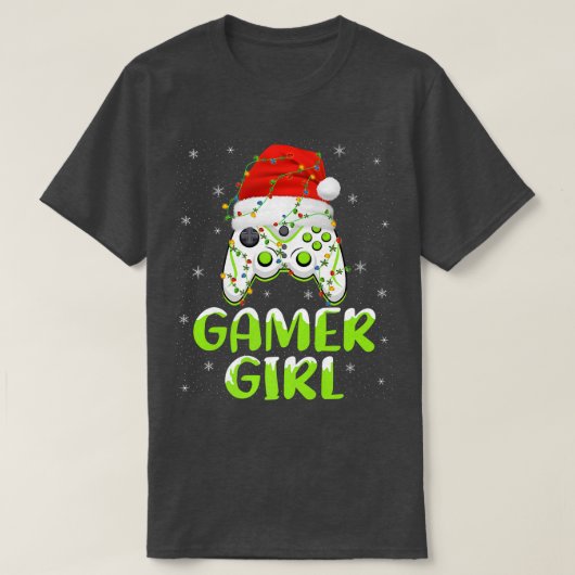 Xmas Lights Video Game Controller Santa Gamer Girl T-Shirt (Design vorne)