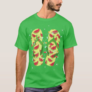 Xmas Lights Watermelon Flip Flops Tropical Christm T-Shirt