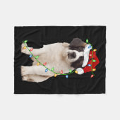 Xmas Lights Weihnachtsmannmütze Saint Bernard Dog  Fleecedecke (Vorderseite (Horizontal))