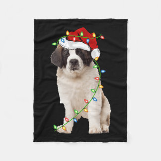 Xmas Lights Weihnachtsmannmütze Saint Bernard Dog Fleecedecke