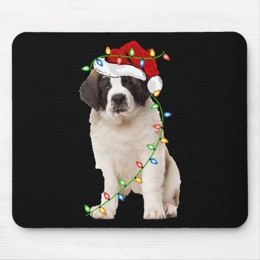 Xmas Lights Weihnachtsmannmütze Saint Bernard Dog Mousepad (Vorne)