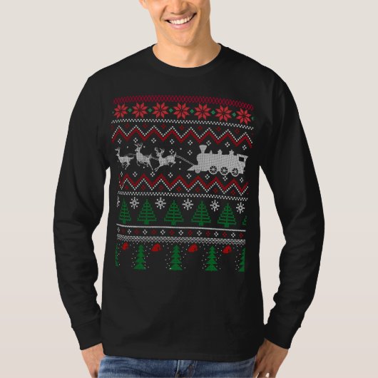 Xmas Locomotive Modellbahn Ugly Christmas Sweater T-Shirt (Vorderseite)