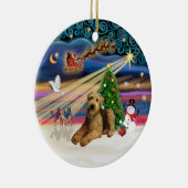 Xmas Magic - Airedale 5 (unten liegend) Keramik Ornament (Rechts)