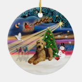 Xmas Magic - Airedale 5 (unten liegend) Keramik Ornament (Hinten)