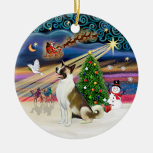 Xmas Magic - Akita (braunweiß) Keramik Ornament