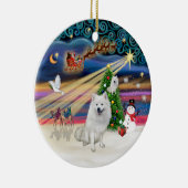 Xmas Magic - American Eskimo Dog Keramikornament (Rechts)