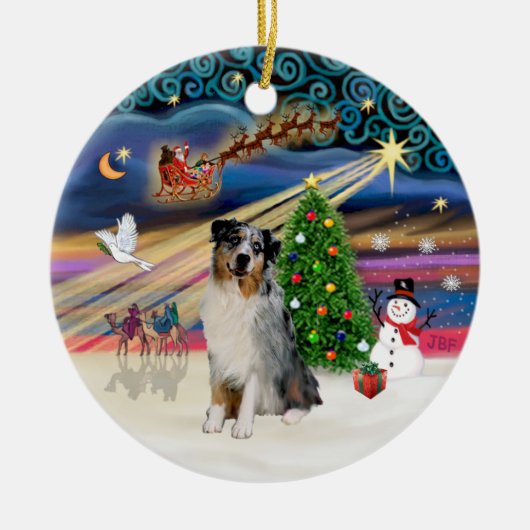 Xmas Magic - Aussie Shepherd (Merle) Keramikornament (Vorne)