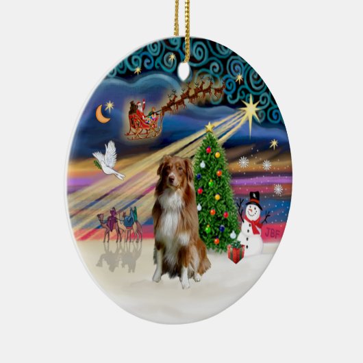 Xmas Magic - Aussie Shepherd (rot-weiß 4) Keramikornament (Rechts)