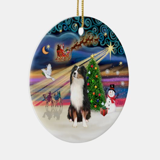 Xmas Magic - Aussie Shepherd (tri) Keramikornament (Rechts)
