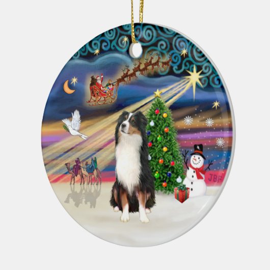 Xmas Magic - Aussie Shepherd (tri) Keramikornament (Links)