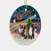 Xmas Magic - Aussie Shepherds (drei) Keramikornament (Rechts)