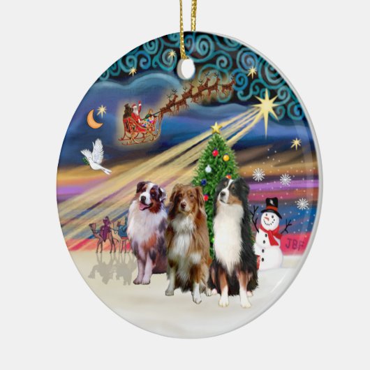 Xmas Magic - Aussie Shepherds (drei) Keramikornament (Links)