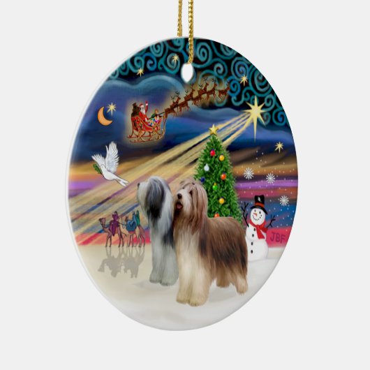 Xmas Magic - Barted Collie (zwei stehende) Keramikornament (Rechts)