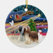Xmas Magic - Barted Collie (zwei stehende) Keramikornament (Vorne)