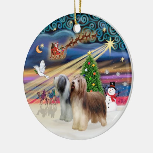 Xmas Magic - Barted Collie (zwei stehende) Keramikornament (Links)