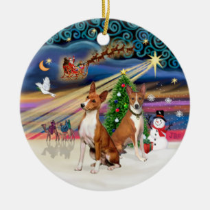 Xmas Magic - Basenjis (zwei) Keramikornament