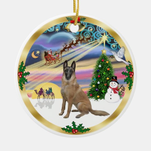 Xmas Magic-Belgium Malinois1r Keramik Ornament (Vorne)