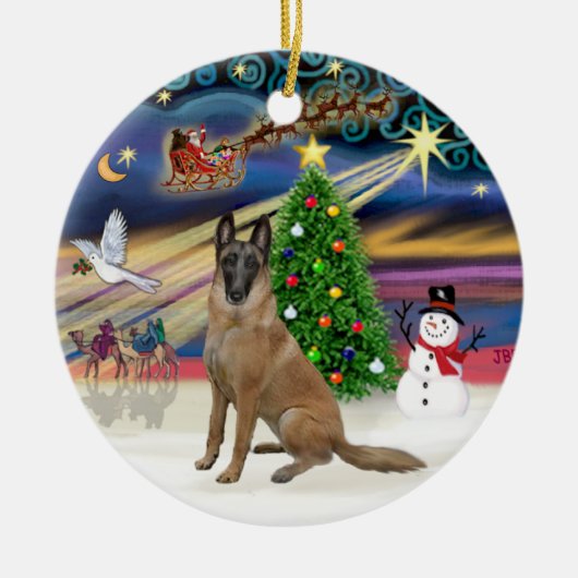 Xmas Magic-Belgium Malinois 1r Keramikornament (Vorne)