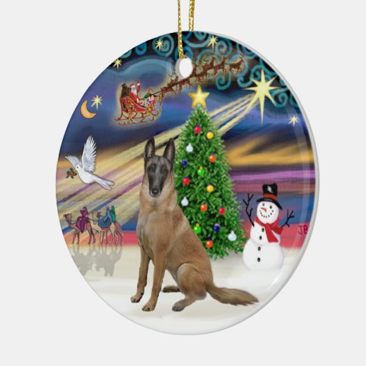 Xmas Magic-Belgium Malinois 1r Keramikornament (Links)